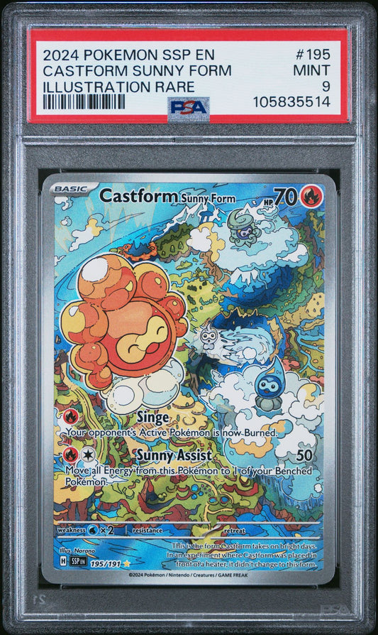 PSA 9 MINT Pokemon 2024 Castform 195/191 Surging Sparks Illustration Rare